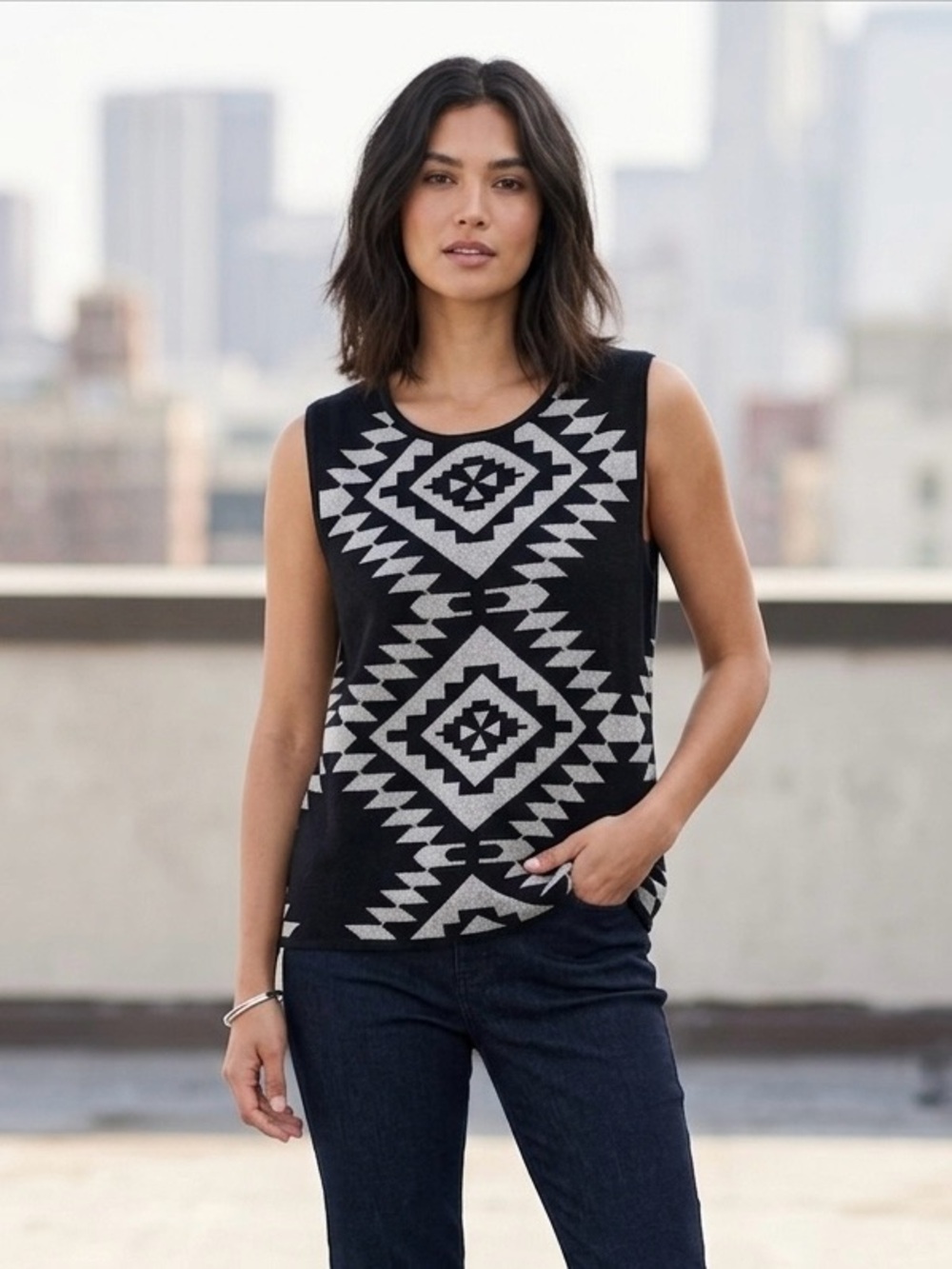 Tribal Preston and‎ York Indie Knit Top with Gold Metallic Threading XL